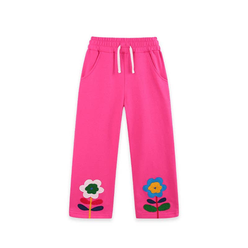 Stylish Kids Long Pants Floral Embroidery Casual Trousers