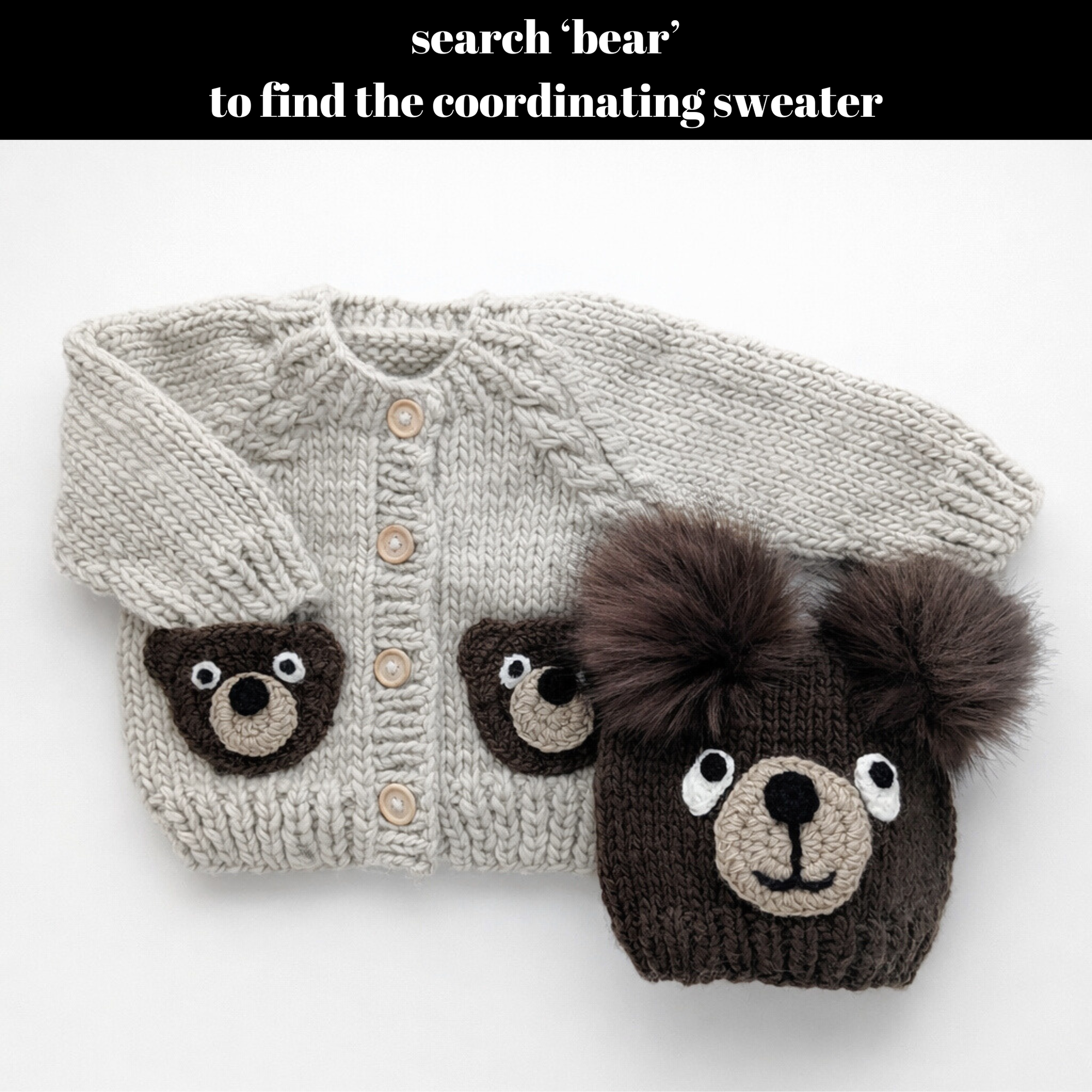 Brown Bear Knit Beanie Hat for Babies, Toddlers &amp; Kids