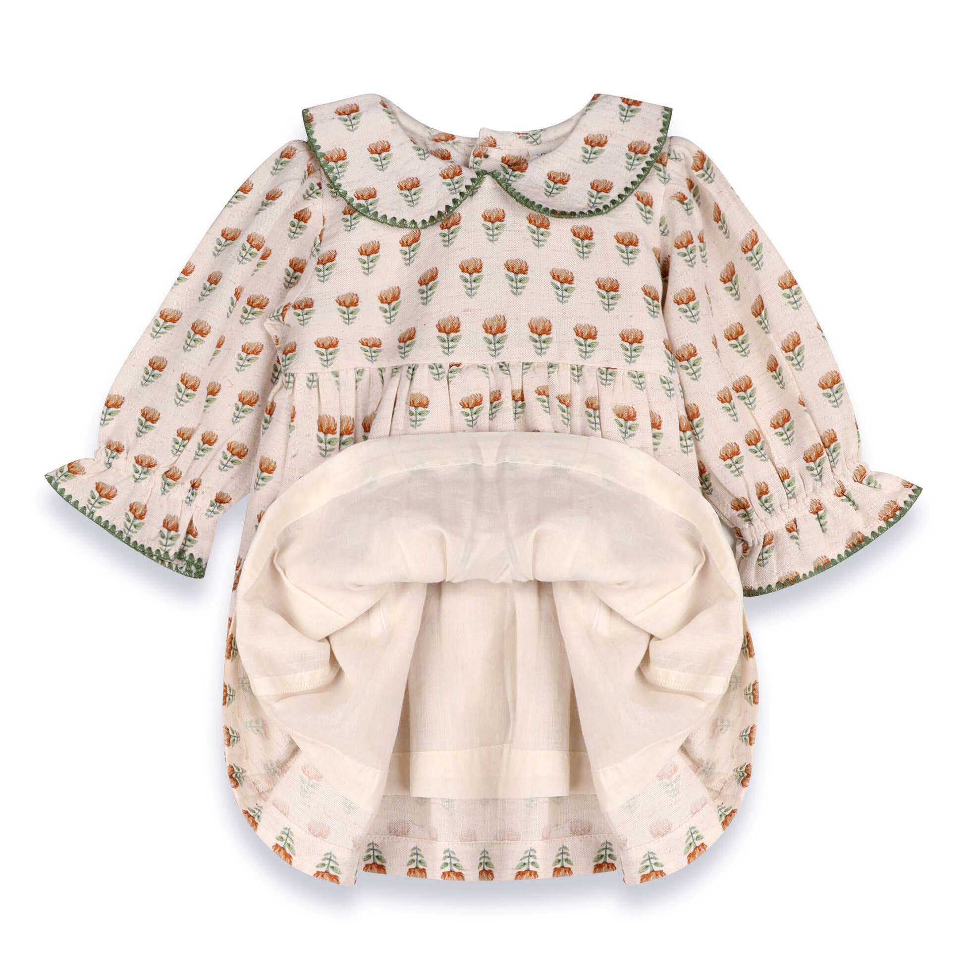 Ina Block Print Floral Baby Dress &amp; Bloomer Set