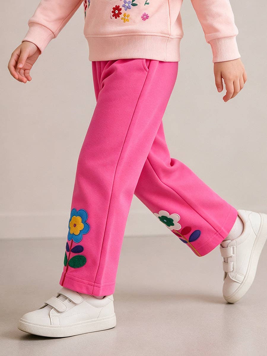 Stylish Kids Long Pants Floral Embroidery Casual Trousers