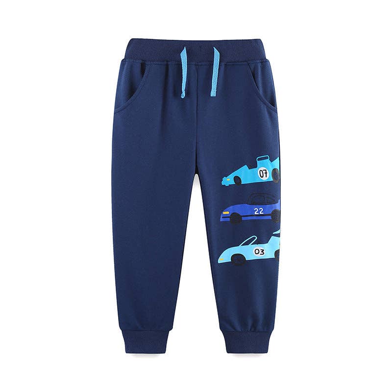 Autumn Kids Long Pants with Car Print - Trendy Sporty Trousers