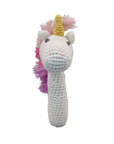 Unicorn Hand-Crochet Stick Rattle: 6" Rattle