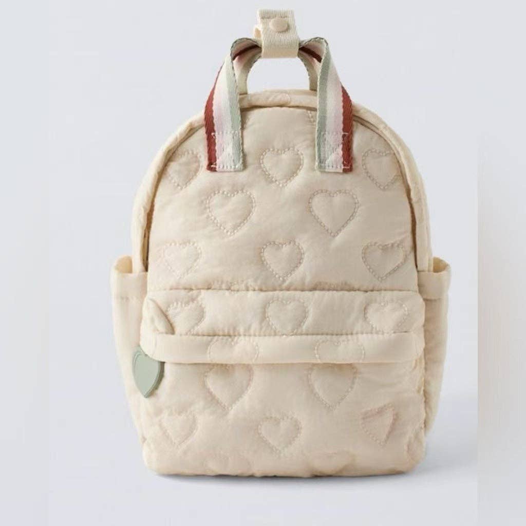 Embroidered Heart Fleece-Insulated Backpack with Multiple Compartments: Pink