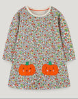 Girls' Floral Princess Dress with Pumpkin Embroidery