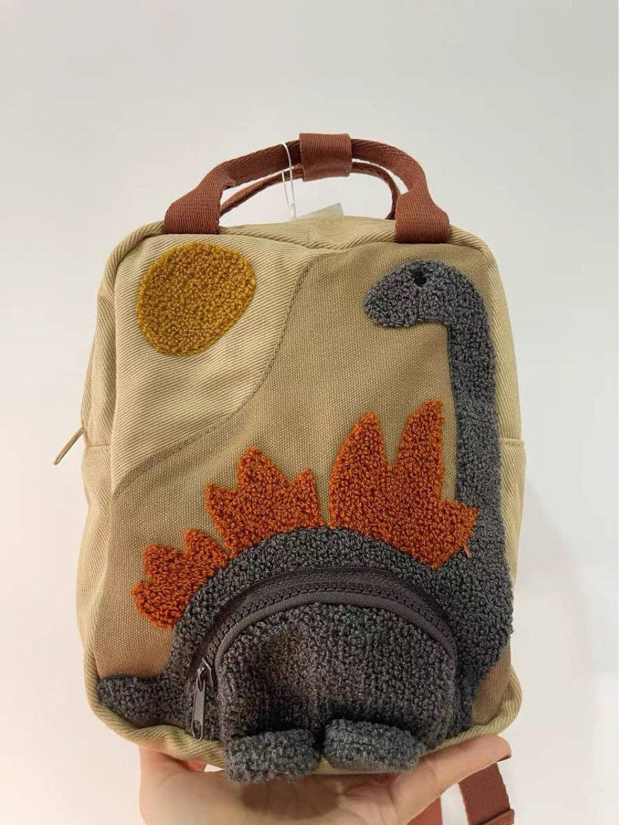 Children's Dinosaur Backpack Cute Canvas Lightweight School Bag: Light Brown