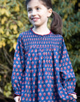 Girls' Smocked Long Sleeves Dress | Red and Navy