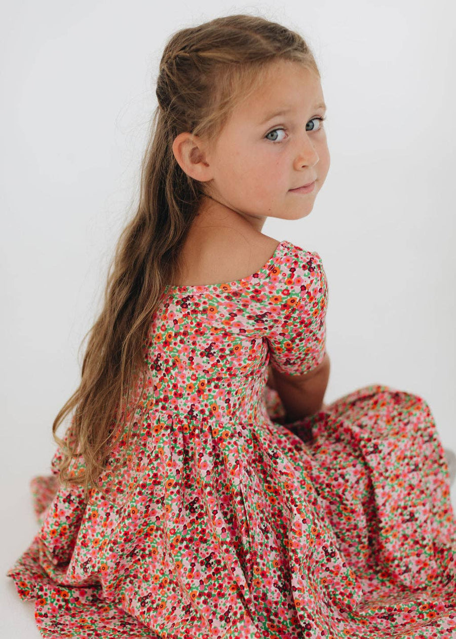 Short Sleeve Twirl Dress in Posy Pop: Posy Pop
