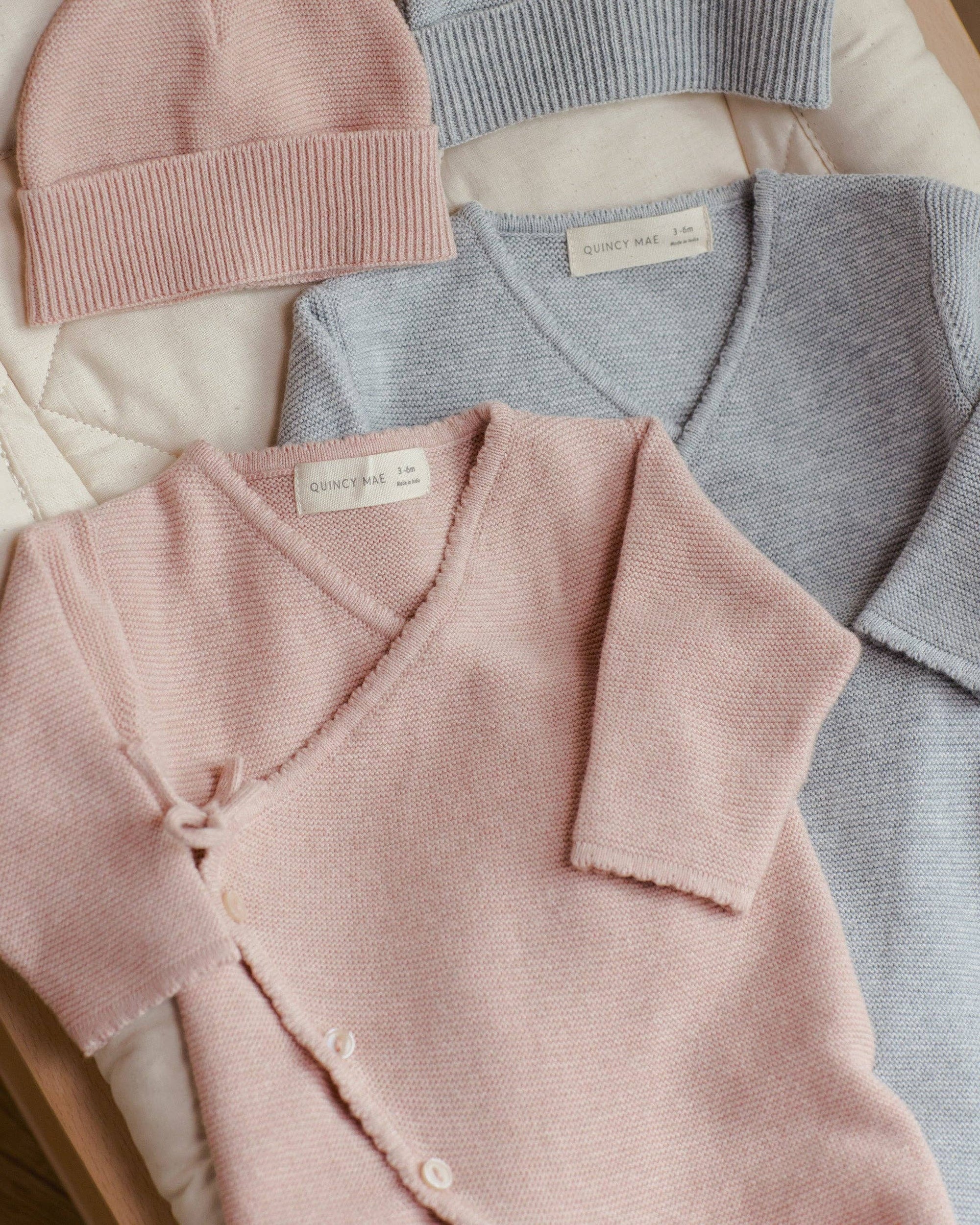 Wrap Knit Footie Heathered Dusty Blue