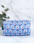 Block Print Floral Quilted Makeup Travel Bag