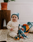 Handmade Knit Baby Beanie – Blue Peace Hat: 0-6 Months