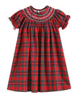 Red Christmas Plaid Smocked Bishop Dress