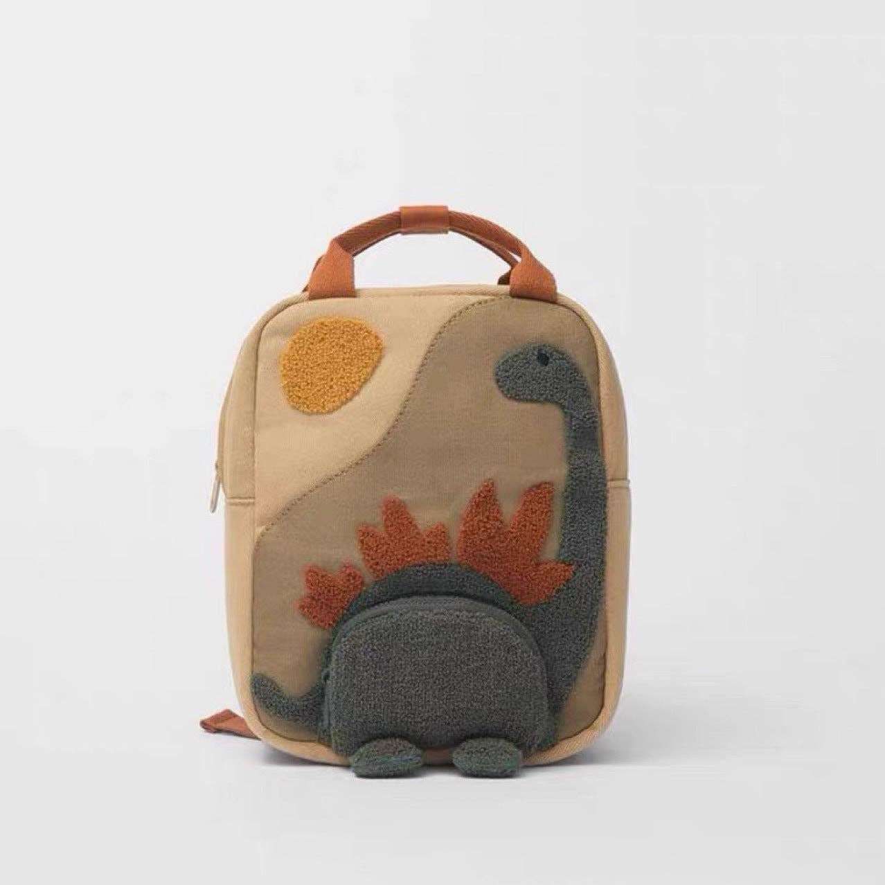 Children's Dinosaur Backpack Cute Canvas Lightweight School Bag: Light Brown
