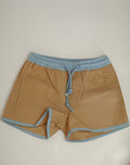 The Pop-On Short - Khaki w/ blue trim (SS26): Khaki w/ blue trim
