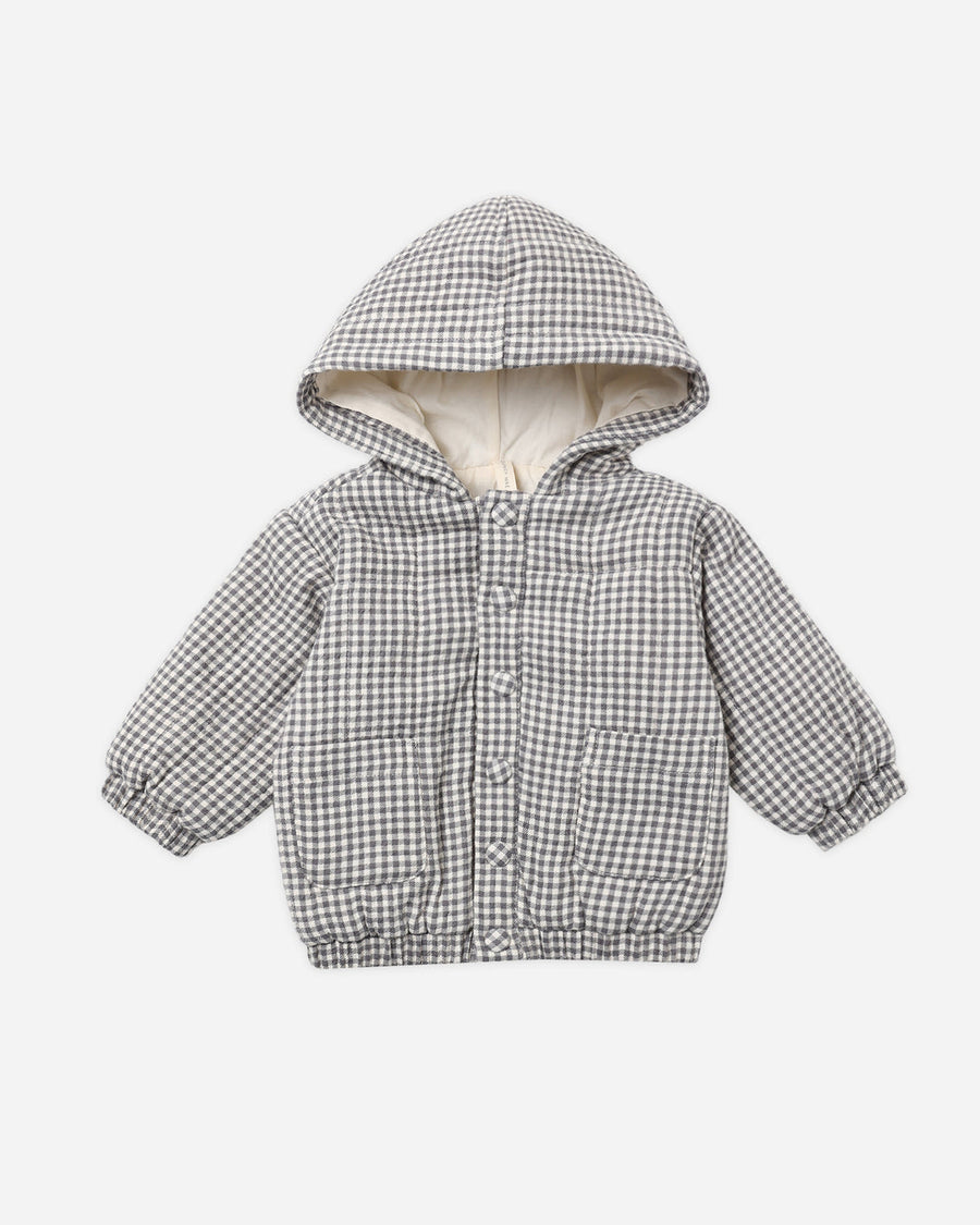 Quincy Mae Hooded Woven Jacket in Midnight Gingham