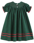 Green Christmas Mistletoe Smocked Bishop Dress