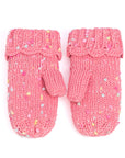 Girls Speckled Knit Mittens with Lace - Pink