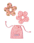 Jaipur Block Print Flower Scrunchie Set in Pink