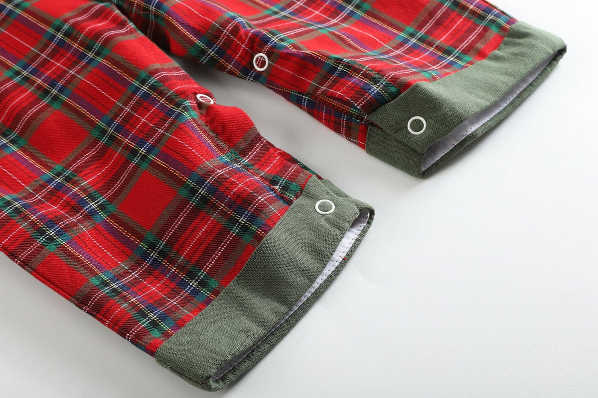 Red Plaid Truck &amp; Tree Smocked Overalls