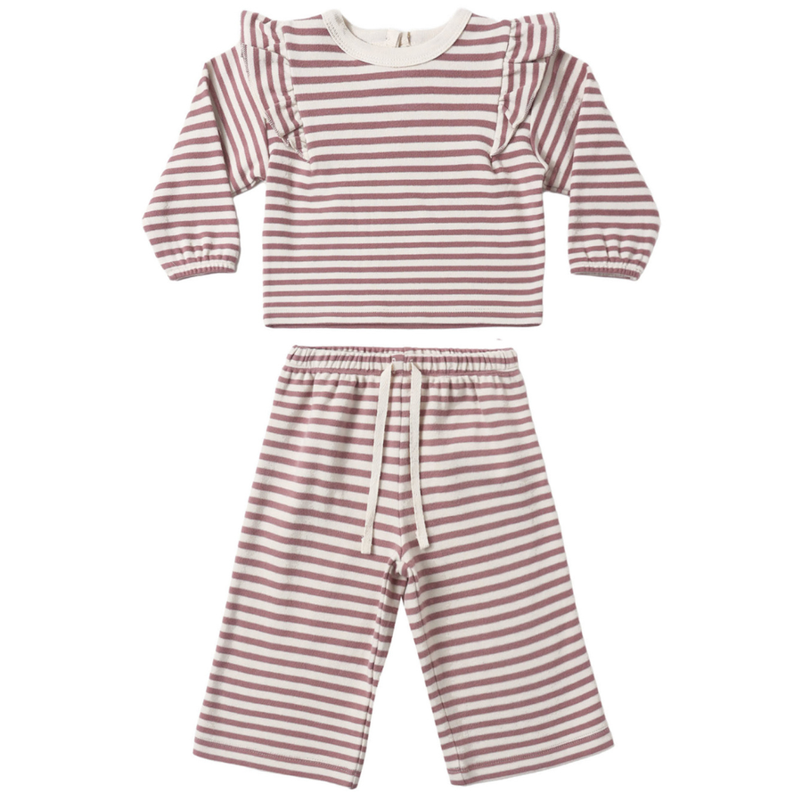 Quincy Mae Ruffle Cozy Set Mulberry Stripe