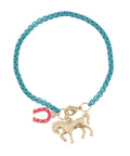 Kids Teal Box Chain with Hot Pink Horseshoe & Horse Bracelet