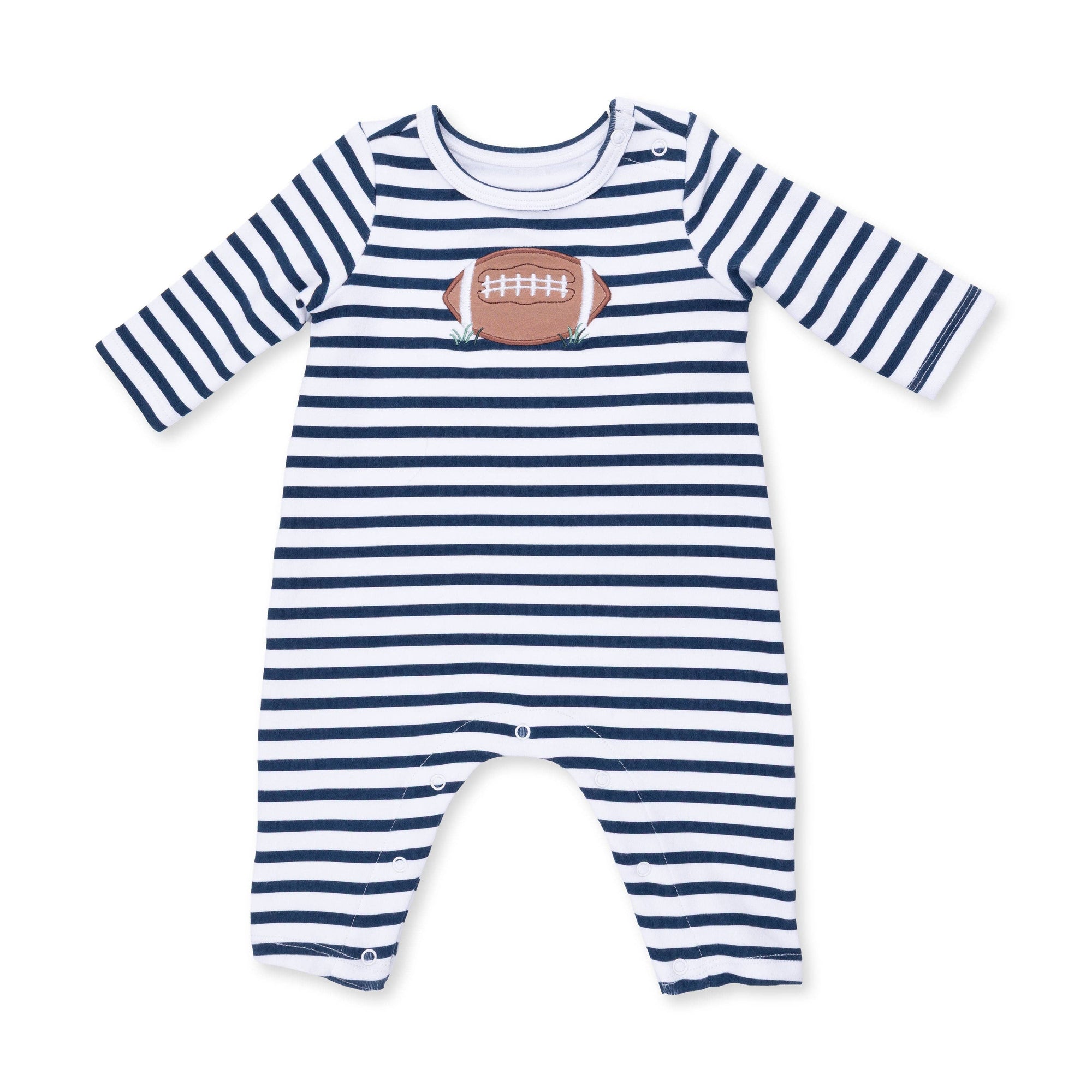 Football Navy - Long Sleeve Snap Shoulder Romper