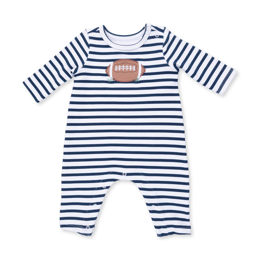 Football Navy - Long Sleeve Snap Shoulder Romper