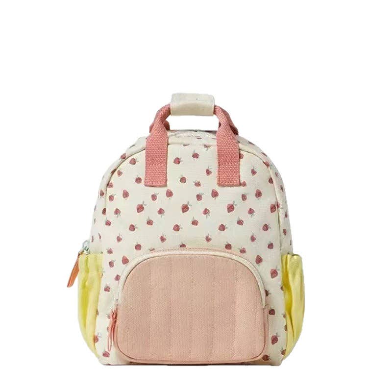Strawberry Print Backpack Lightweight Casual Canvas Bag: Pink