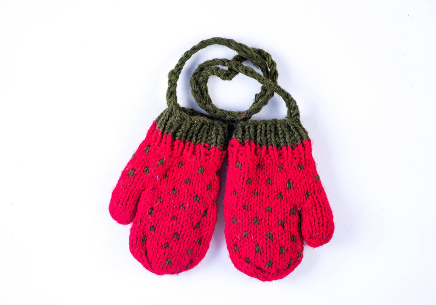 Hand Knit Strawberry Kids Mittens