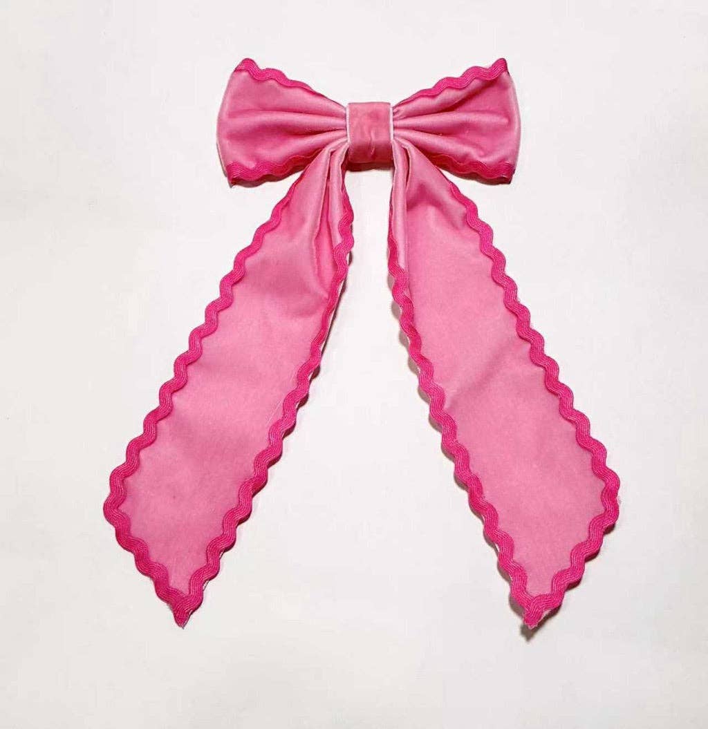Ruffle Trim Hair Bow - Carnation