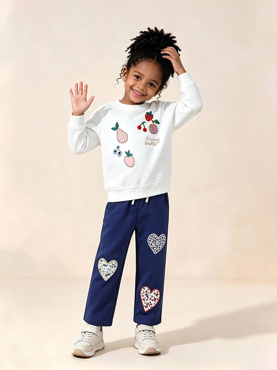 Casual Floral Heart Patch Pants for Girls