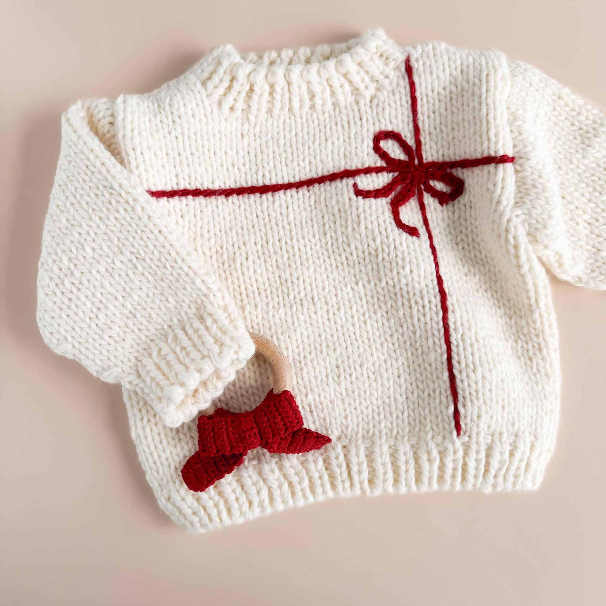 Cotton Crochet Teether Bow Red | Fall Christmas Gift Holiday