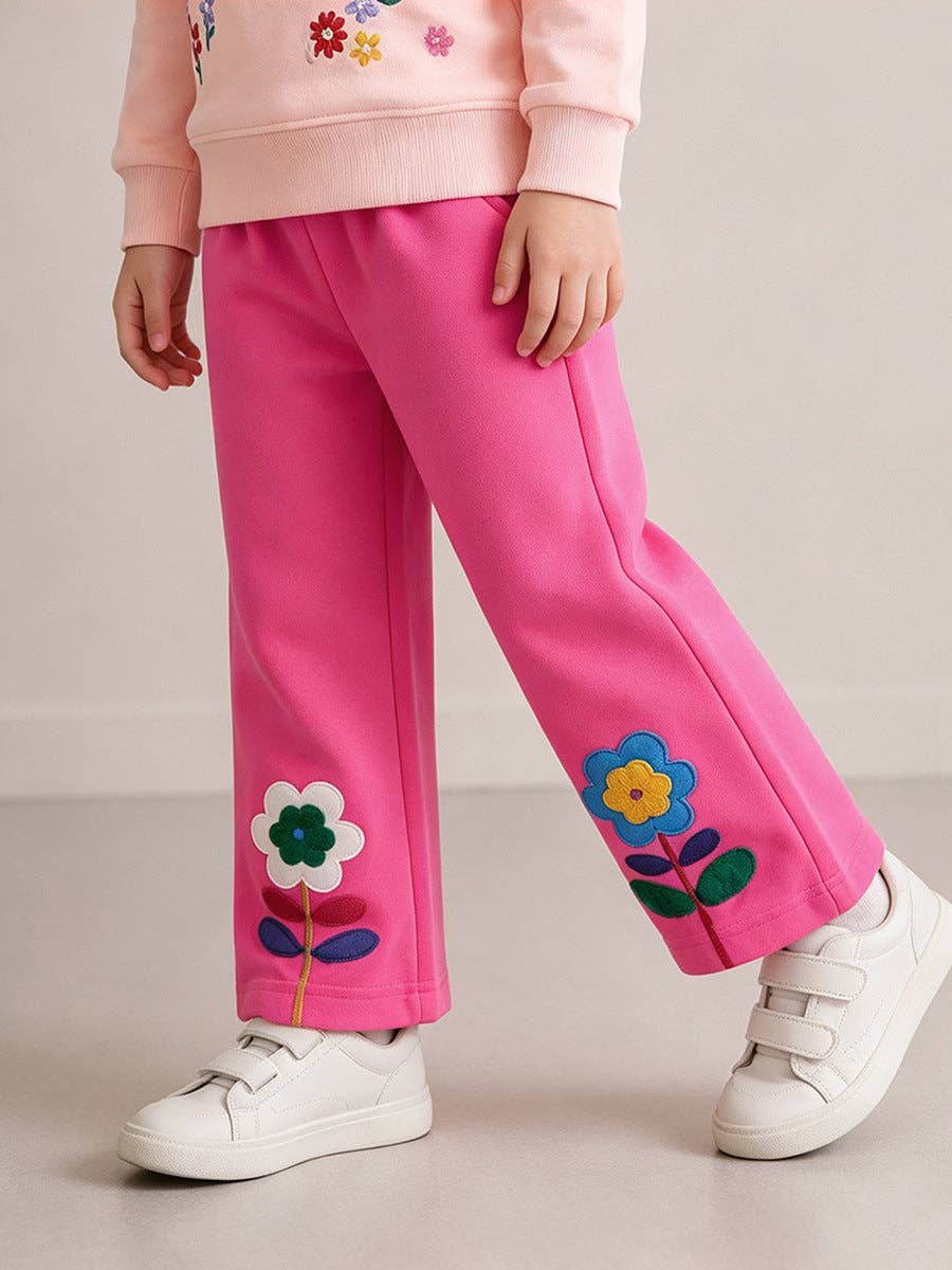 Stylish Kids Long Pants Floral Embroidery Casual Trousers
