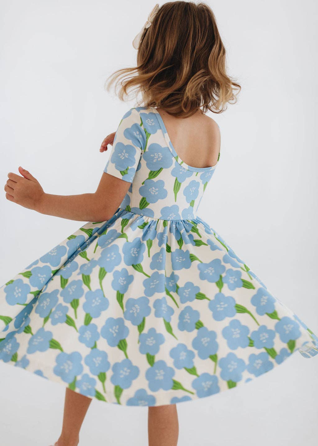 Short Sleeve Twirl Dress in Blue Garden: Blue Garden