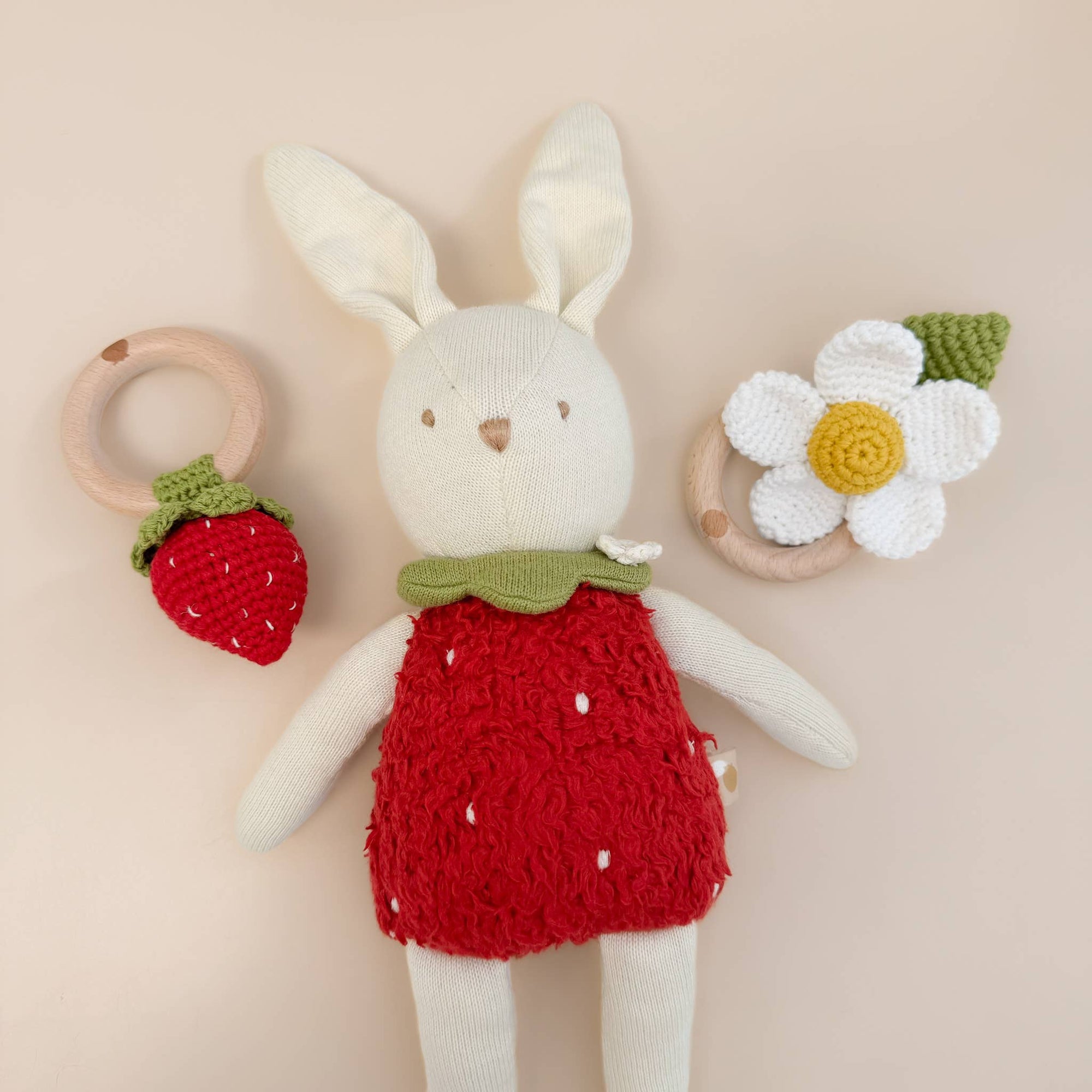 Teether Flower White Cotton Crochet Rattle Baby Toy Summer: In Stock
