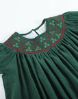 Green Christmas Mistletoe Smocked Bishop Dress