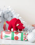 Triceratops Dinosaur Baby Rattle, Knitted Red Baby Toy