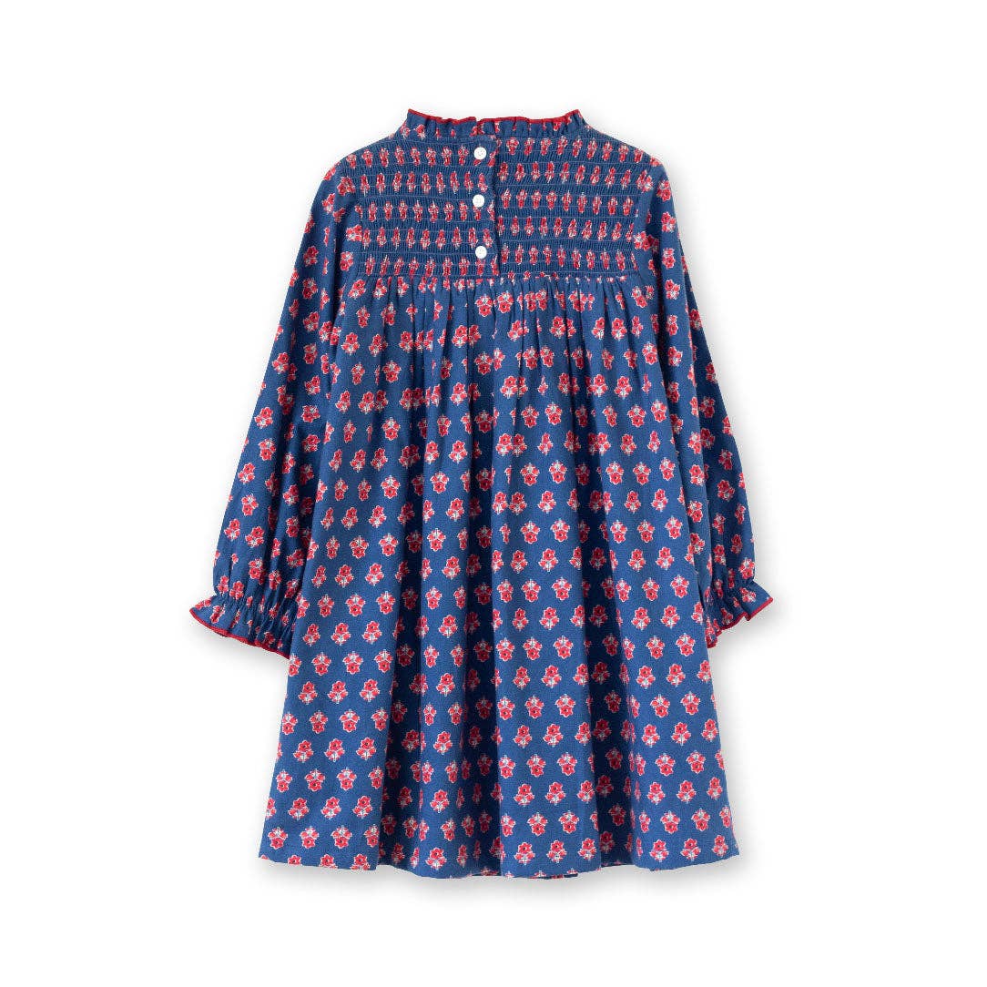 Girls&#39; Smocked Long Sleeves Dress | Red and Navy