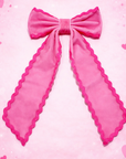 Ruffle Trim Hair Bow - Carnation