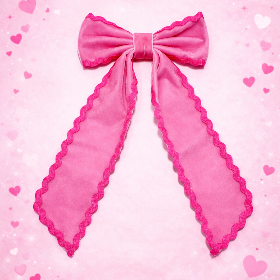 Ruffle Trim Hair Bow - Carnation