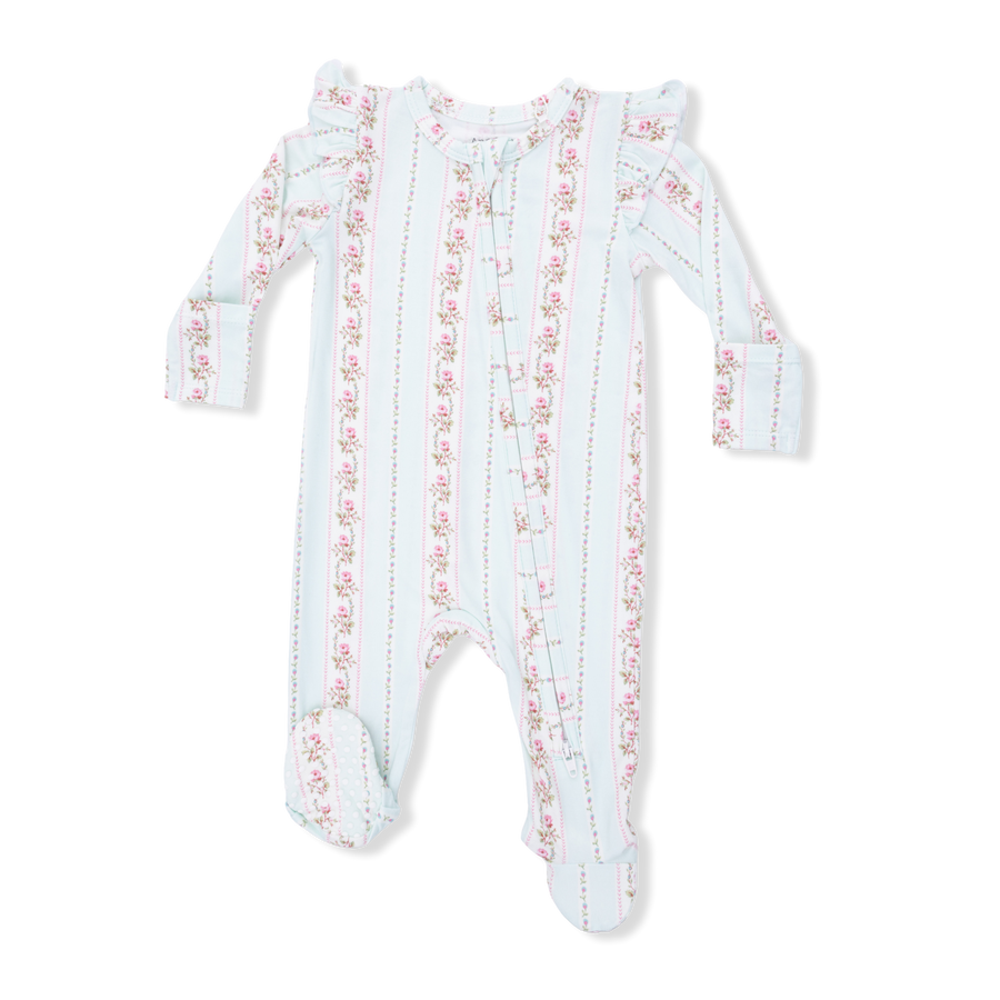 Angel Dear - Antoinette Stripe - 2 Way Ruffle Sleeve Zipper Footie