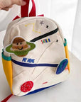 Planet-Themed Children's Backpack Cute Adjustable Lightweight Bag: White