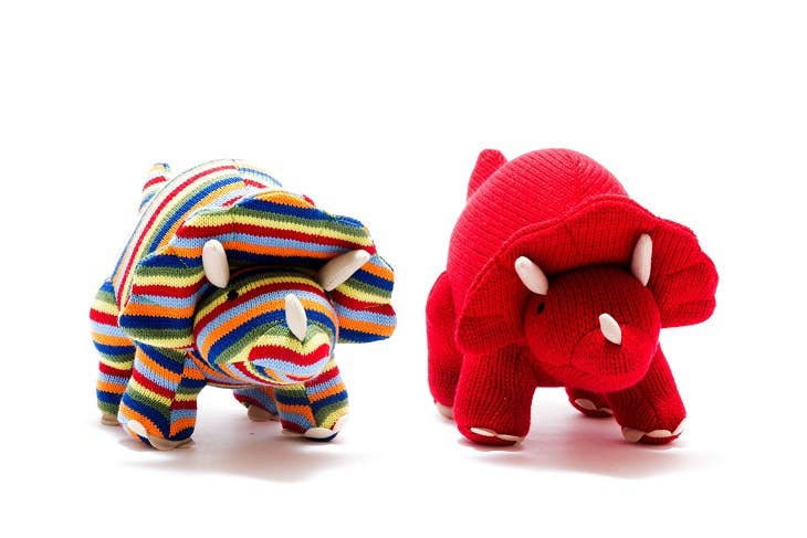 Triceratops Dinosaur Baby Rattle, Knitted Red Baby Toy