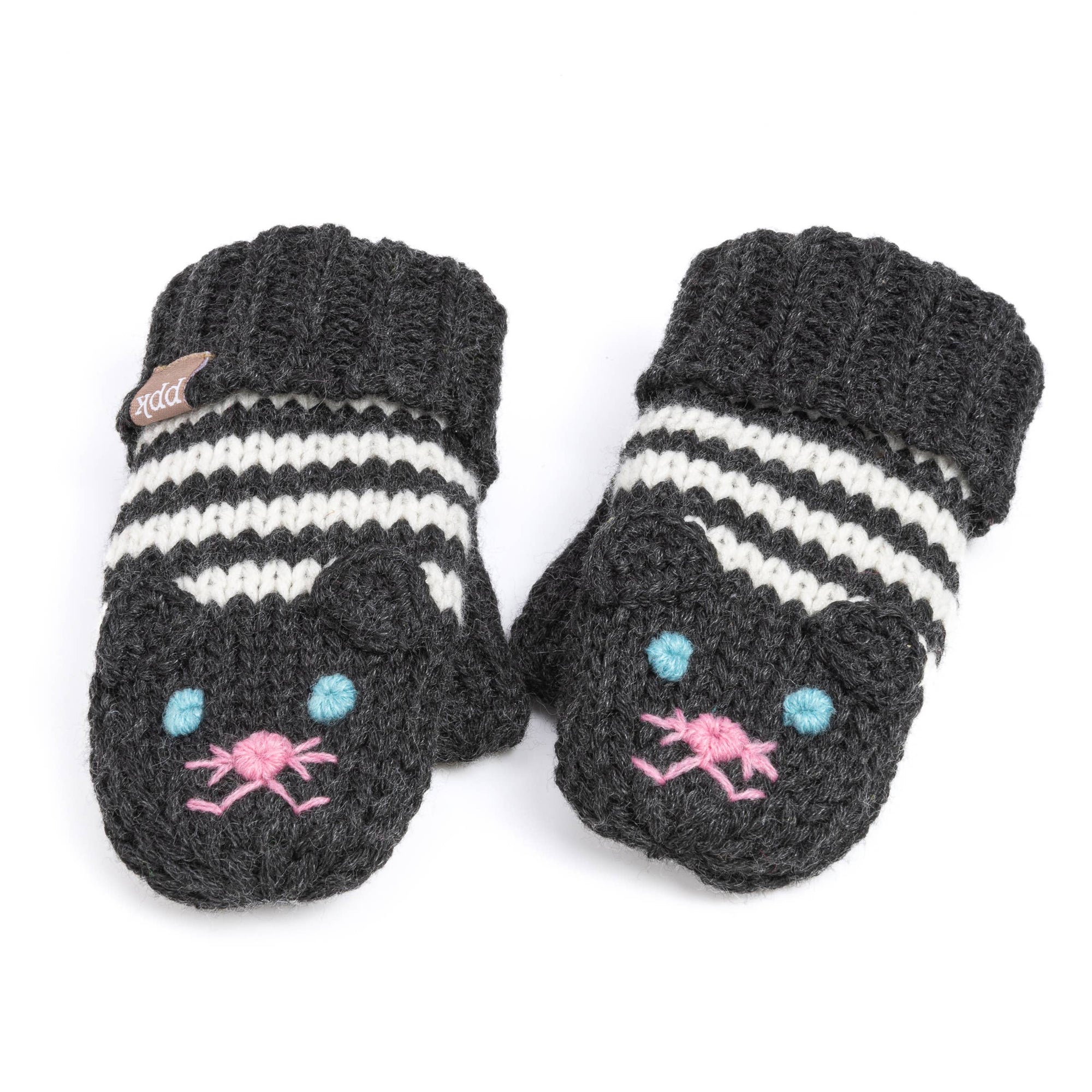 Knit Stripe Cat Mittens in Charcoal Gray