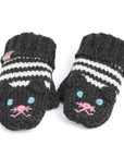 Knit Stripe Cat Mittens in Charcoal Gray