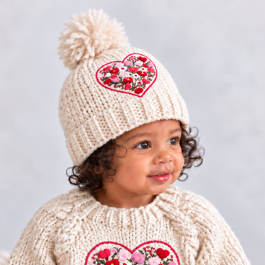 Bright Embroidered Heart Beanie Hat for Baby &amp; Kids
