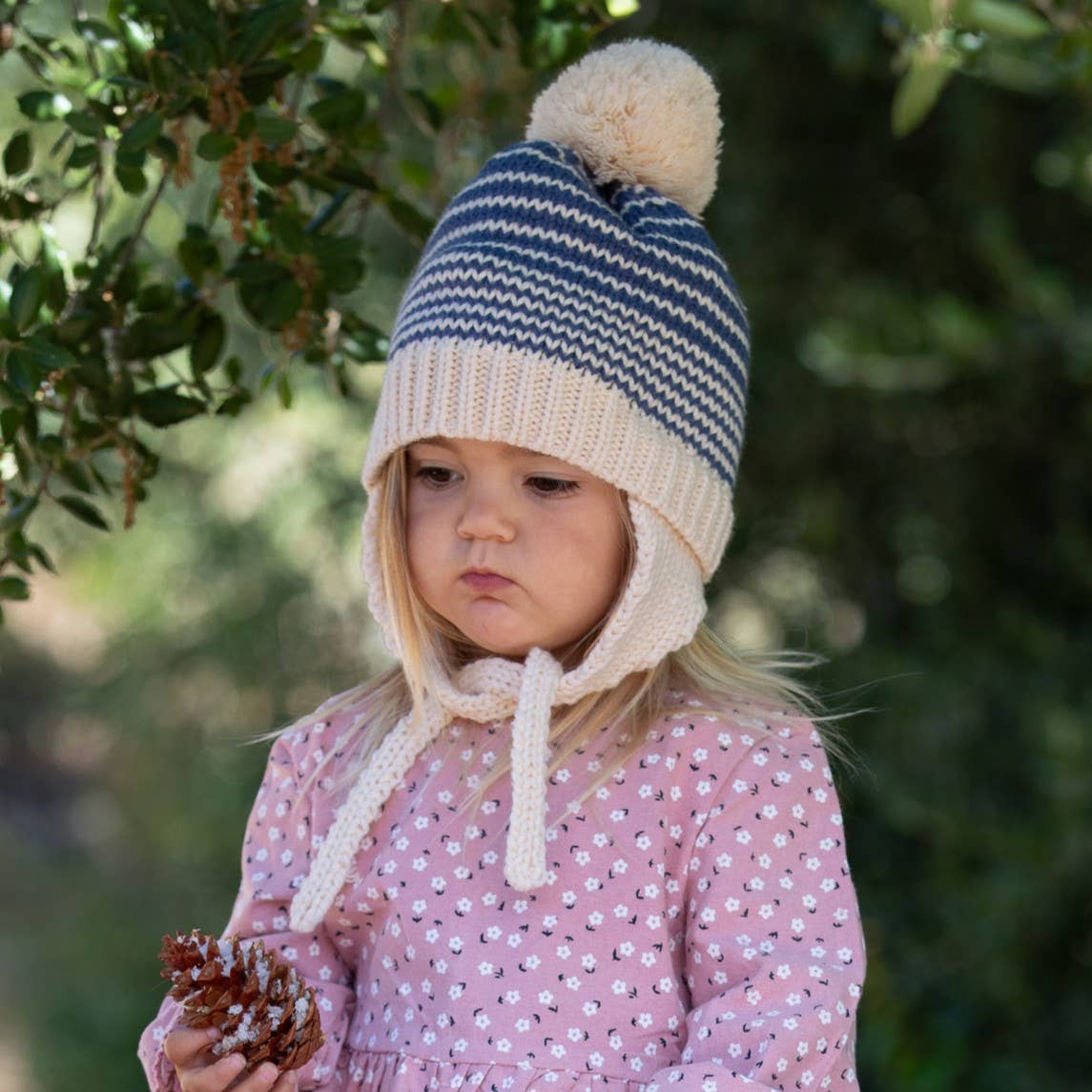 Kids Earflap Winter Hat- Striped Blue- Toddler