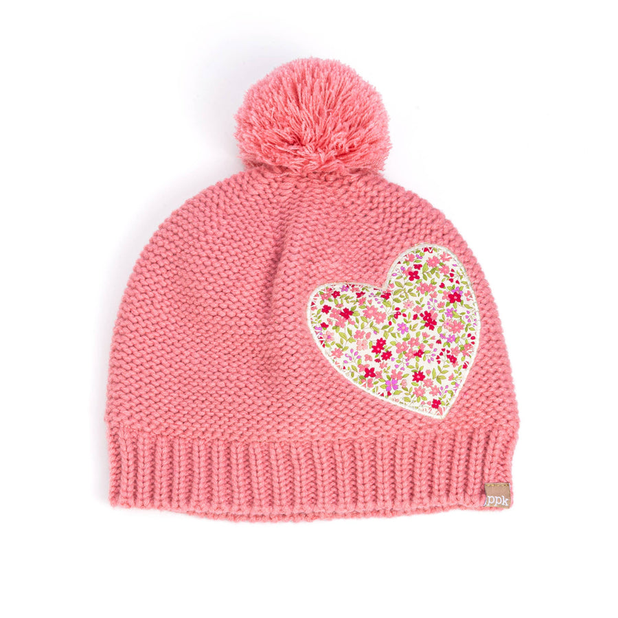 Girls Floral Heart Winter Beanie Hat