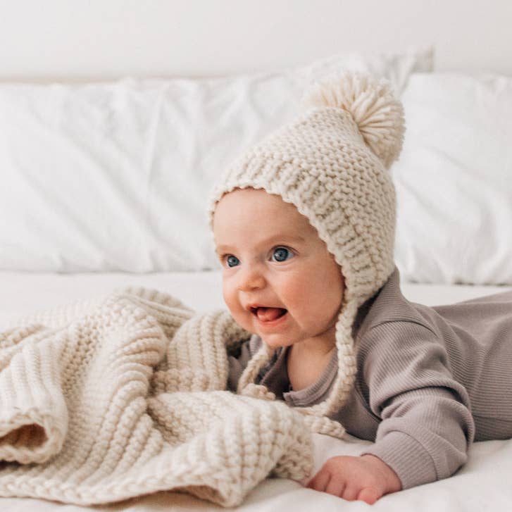 Natural Garter Stitch Knit Baby Bonnet