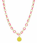 Hot Pink Chain and Yellow Happy Face Disc Necklace