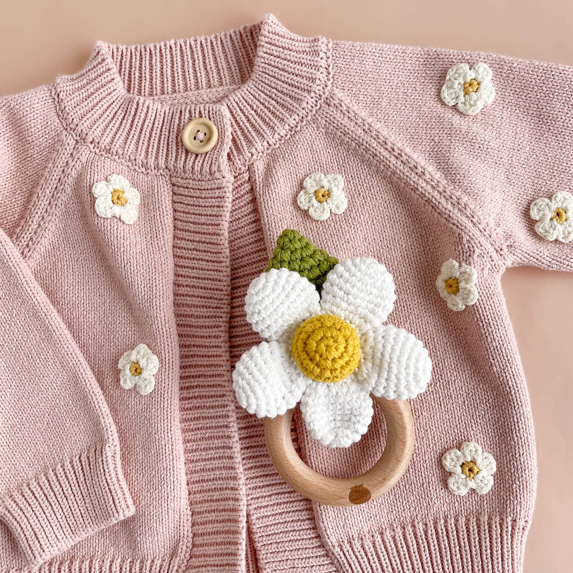Teether Flower White Cotton Crochet Rattle Baby Toy Summer: In Stock